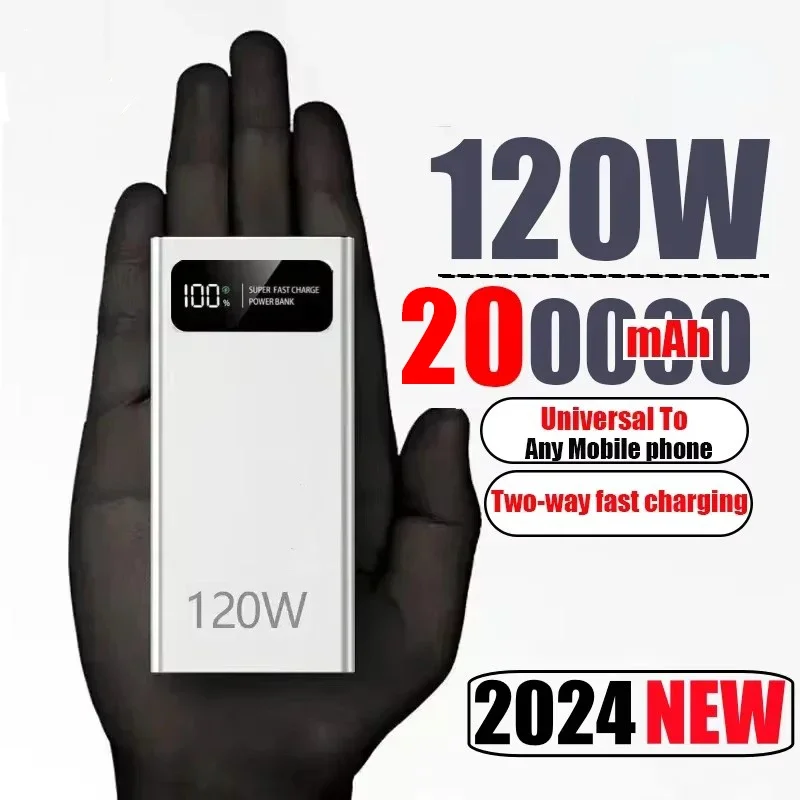 120W Fast Charging Power Bank 200000mAh Ultralarge Capacity Portable Digital Display External Battery For iPhone Samsung Xiaomi