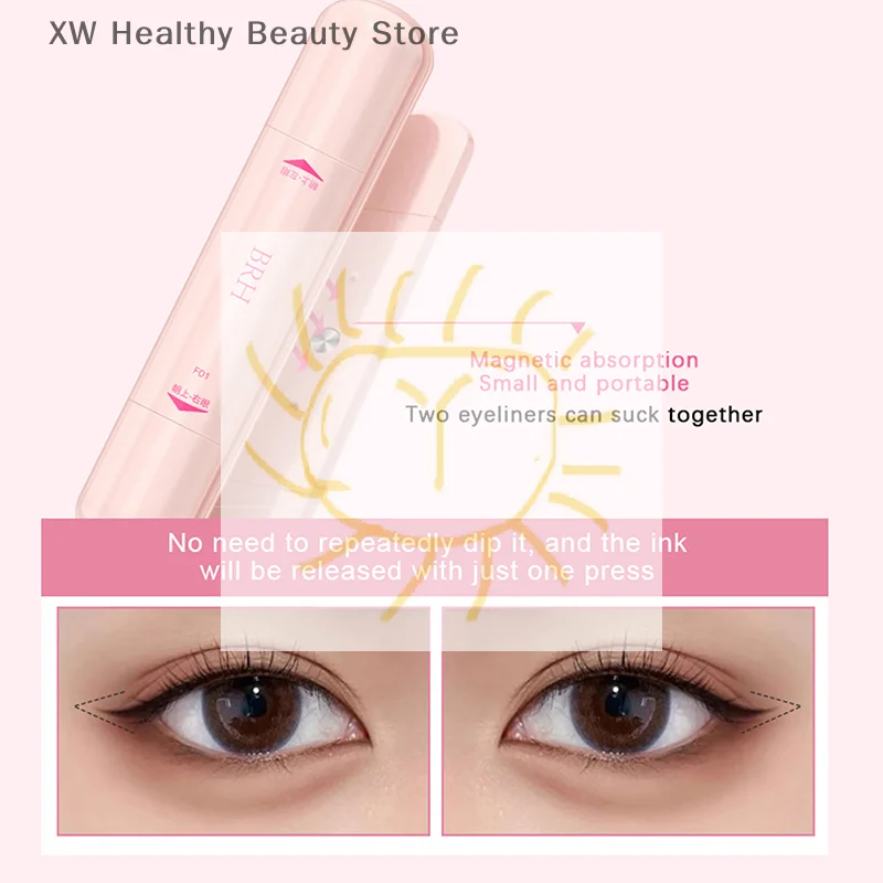 Sello delineador de ojos 4 en 1, tipo magnético integrado, negro, marrón, doble punta, plantilla de ala de delineador de ojos DIY, duradero, resistente al agua, de secado rápido