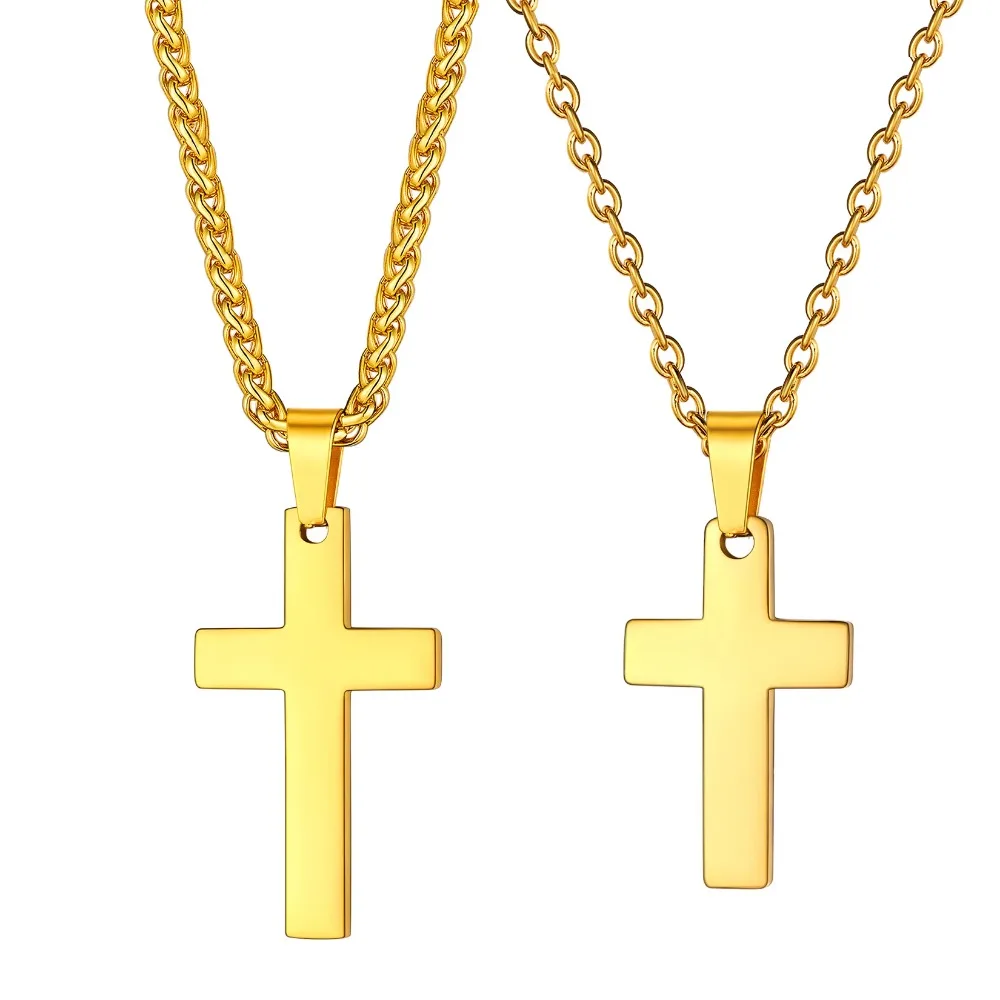 U7 krzyż naszyjniki dla mężczyzny kobieta łańcuszek Rolo Link ze stali nierdzewnej religijny rozmiar chrześcijański S/L krucyfiks biżuteria religijna P1218