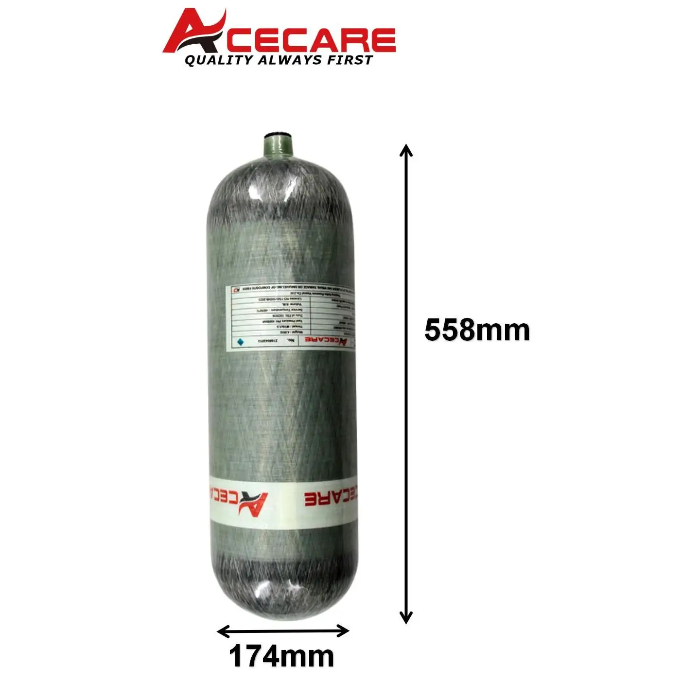 ACECARE 4500Psi 300Bar 30Mpa 9L Butla z włókna węglowego Wysokociśnieniowy zbiornik powietrza HPA Zawór stacji napełniania do nurkowania M18 * 1.5