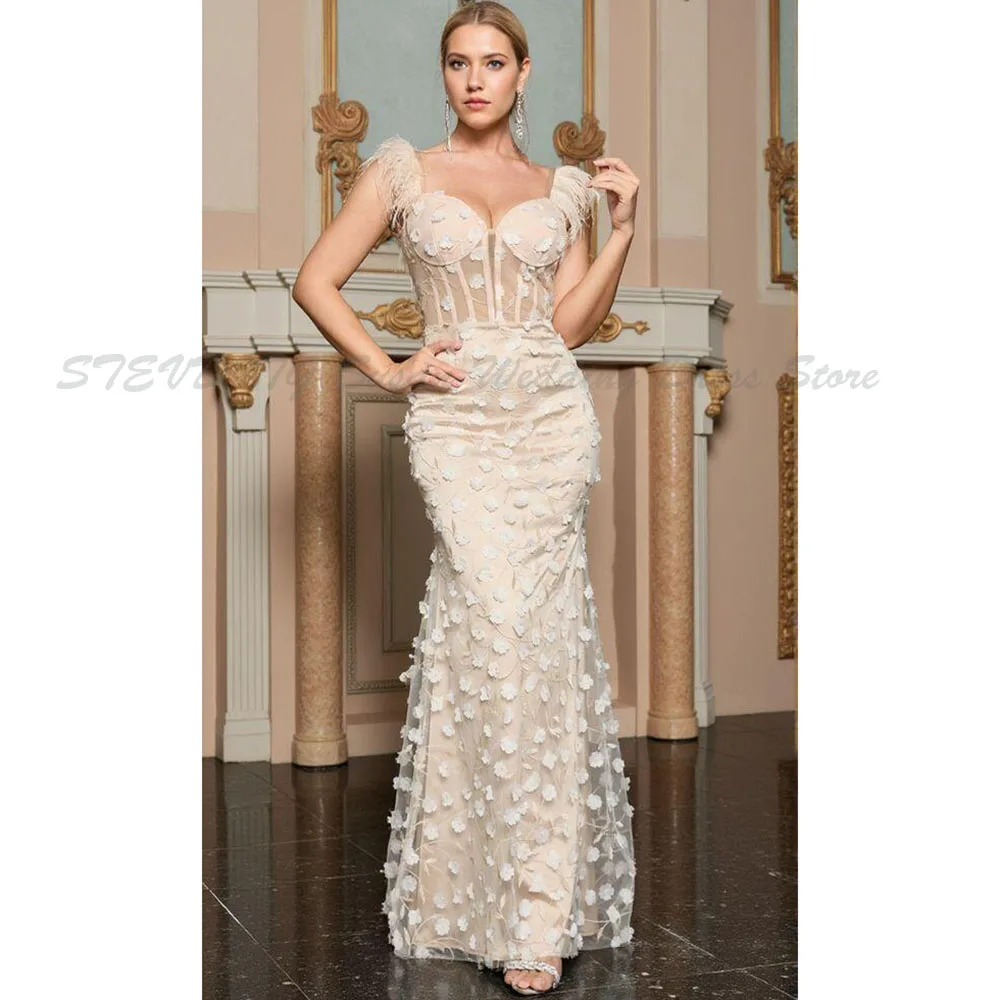 Pastrol Evening Dresses Prom Short Sleeves Mermaid Backless Floor Length V Neck Alliques High Quality V Neck Feather Pretty