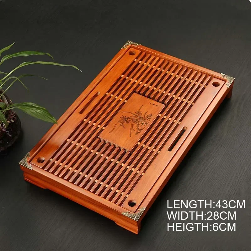 Chinese Solid Wooden Tea Tray Teaware Kung Fu Tea Set Carving Table Drawer Type Storage Drainage Tea Board Vintage Home Decor