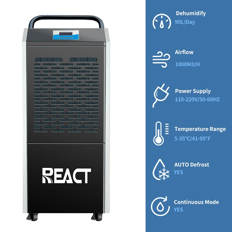 New Electric 90L Commercial Industrial Dehumidifier Machine Compressor Portable Basement Dehumidifier