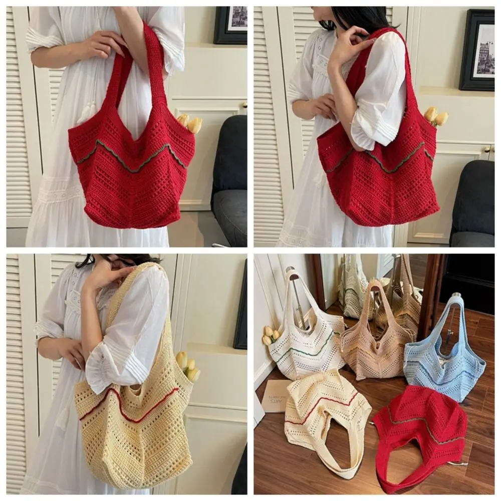 

Fashion Handmade Crochet Bag Boho Leisure Knitted Tote Bag Large Capacity Hollow Weave Shoulder Bag Handbags