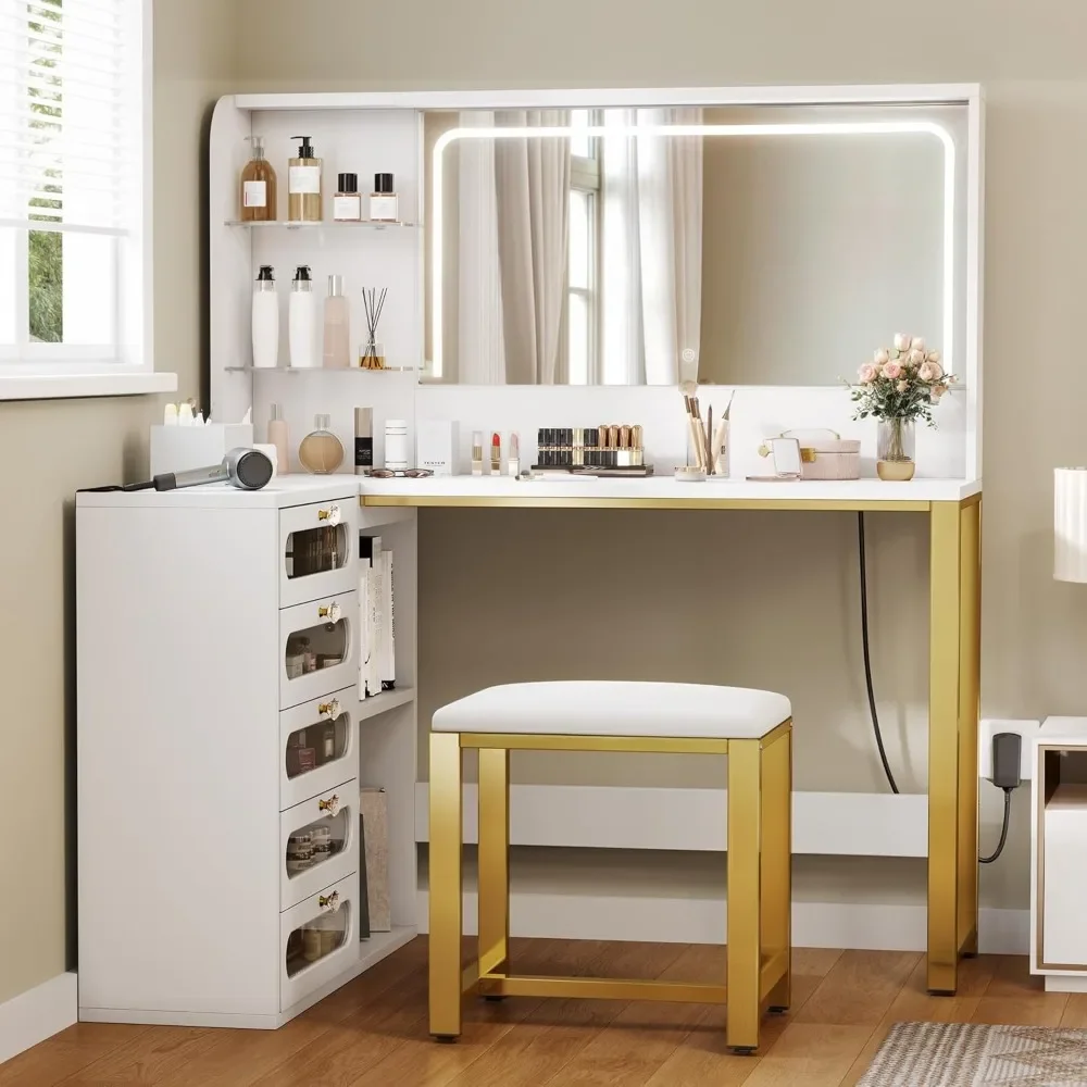 Vanity Desk with Drawers & LED Lighted Mirror 3 Lighting Mode & 48