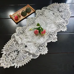 European Lace Embroidered Trimmed Velvet Fabric Oval Tablecloth Hotel Villa Home Mantel Covering Wedding Party Decoration Tapete