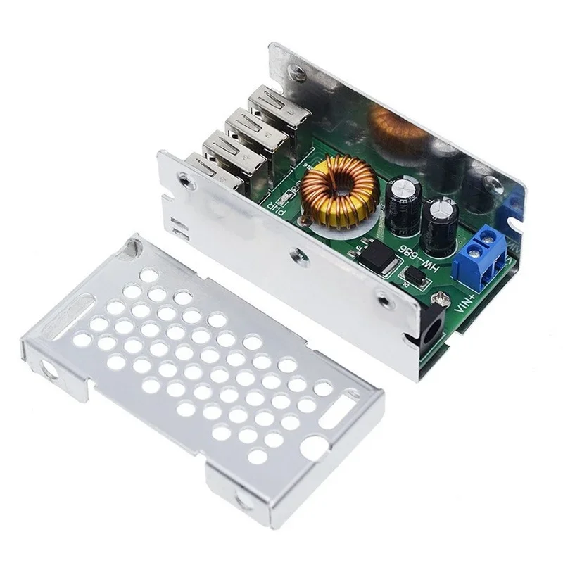 DC-DC 9V 12V 24V 36V Naar 5V Step Down Board 5A 4 Usb Output Buck converter Voeding Module Met Aluminium Shell Voor Telefoons