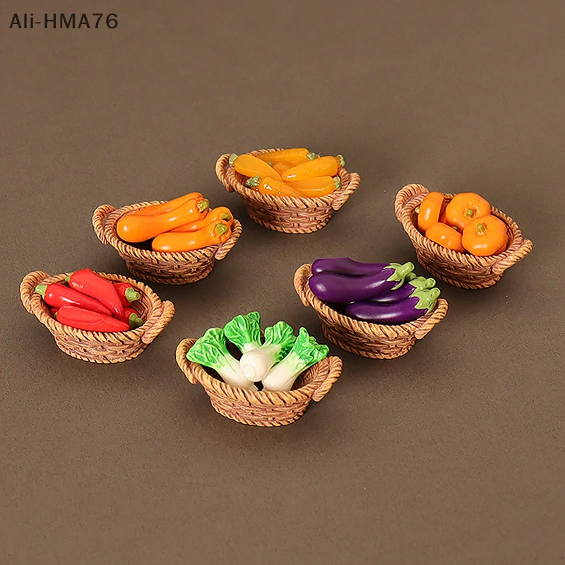 HMA76-1/12 Dollhouse Simulation Vegetable Basket Set Dollhouse Vegetables Decoration Dolls House Miniature Kitchen Play Toys