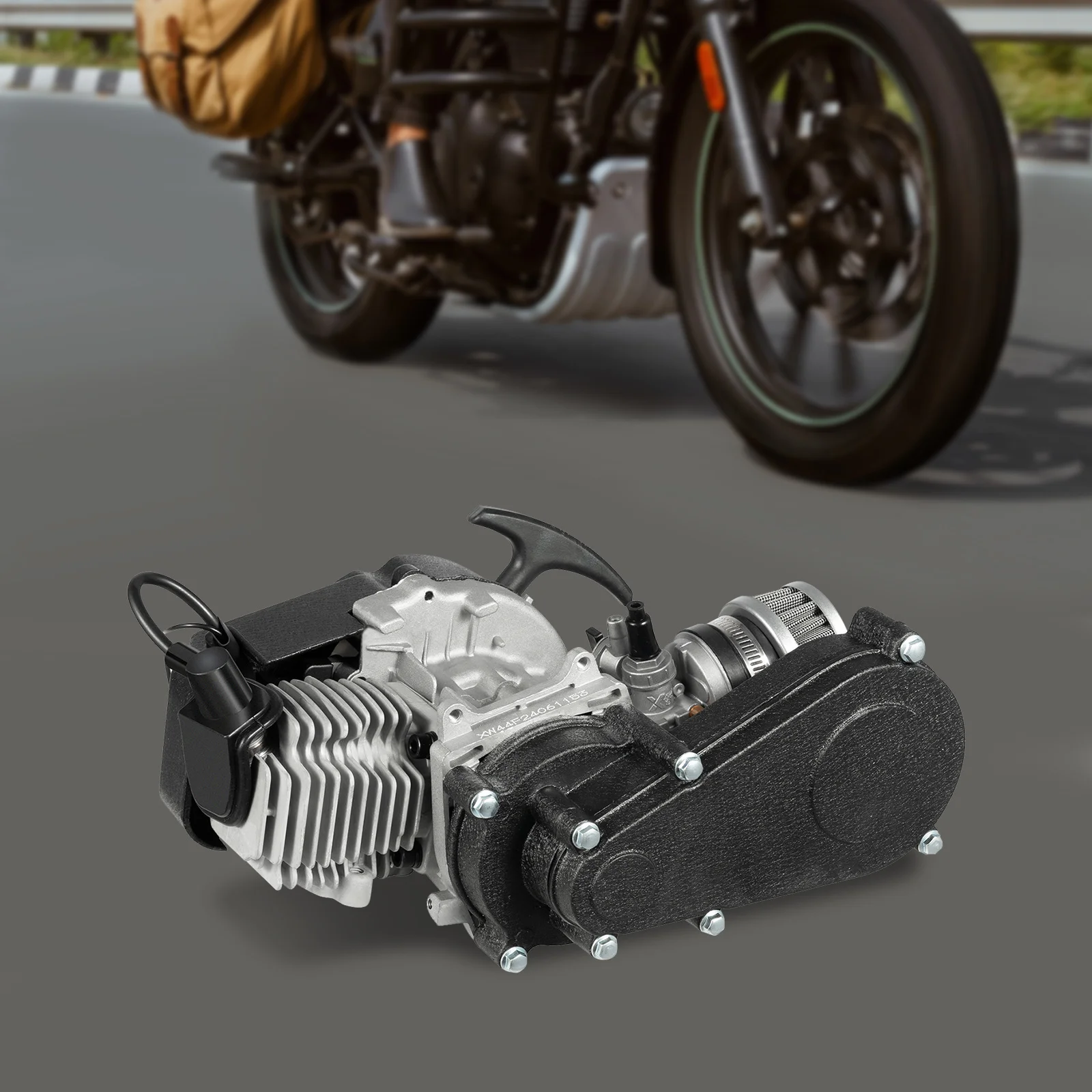 

49.85CC Single Cylinder 2 Stroke Air-cooling Engine Pull Rope Start Electronic Ignition for Mini Dirt Bike, Beach Bike, ATV