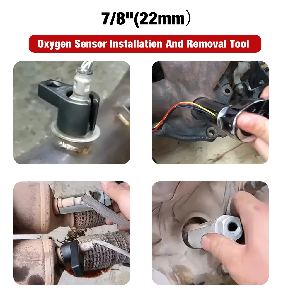 Conjunto de chave de soquete para sensor de oxigênio automotivo de 5 peças, 7/8 "(22mm), unidade de 1/2" e 3/8", ferramenta de acabamento de rosca de sensor de oxigênio