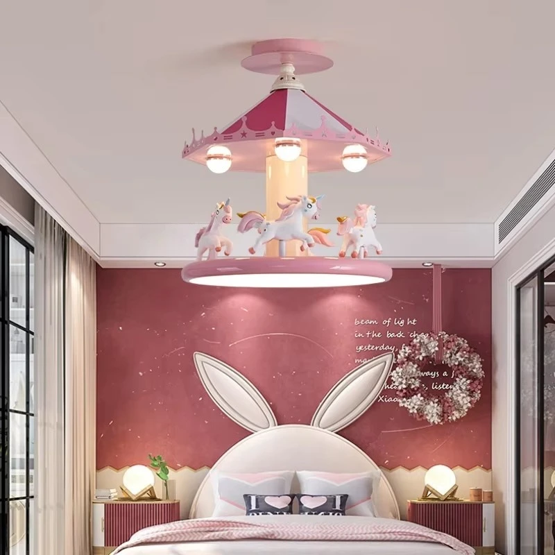 Cartoon Carousel Eye Protection Children's Room Warm And Romantic Bedroom Pendant Lamp Girl Princess Room Light Fixture