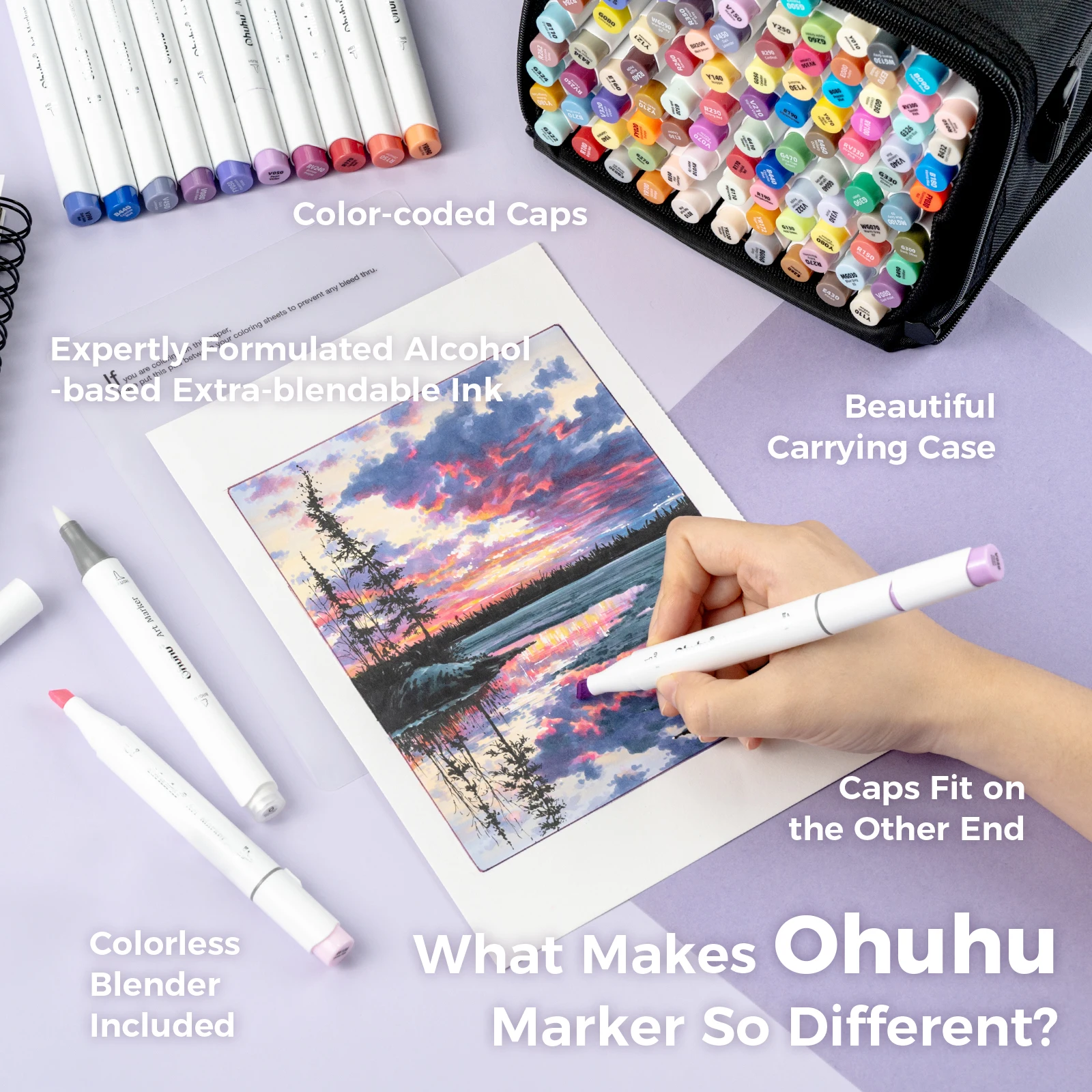 Ohuhu Honolulu 104 Colors Marker Pen Set Alcohol Art Markers Refillable Dual Tips Sketching Drawing Manga School Art Supplies image 3
