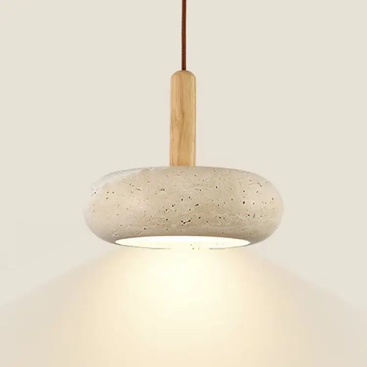 Yellow Travertine Wood Pendant Lamp Wabi Sabi Nordic Circular for Kitchen Island Bedroom Bedside Luma Home Decor