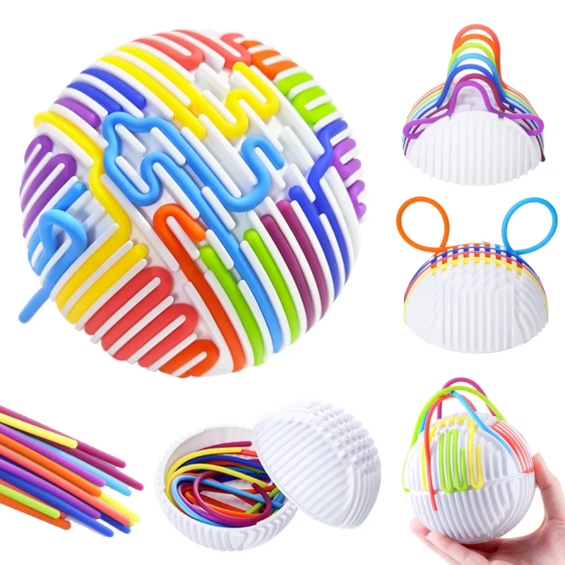 

Sensory Activity Ball for Kid Busy Ball Motor Skills Montessori Toy Relaxing Stress Colored Silicone Rod Travel Toy Gift Boy
