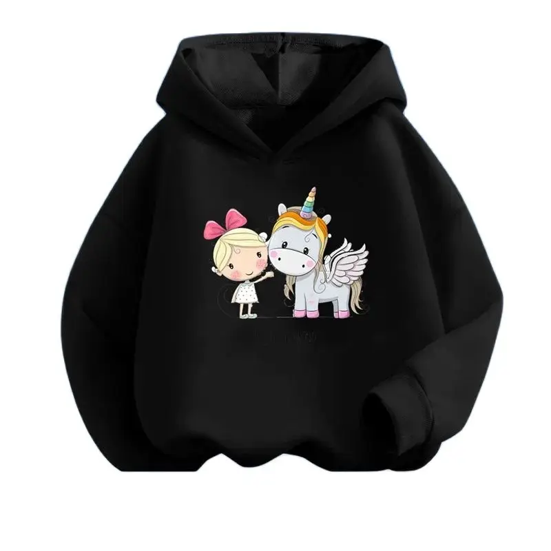 4 colors 2024 New Kids Cartoon Cute Unicorn Hoodies Clothes Girls Best Friend Sports Pullover Hoody Sweatshirt