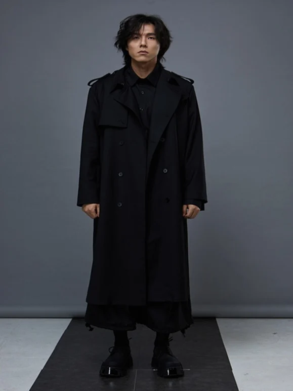 Mantel im Yamamoto-Stil hochwertiger Regenmantel Trenchcoat 23aw Gabardine langer zweireihiger lässiger langer Mantel