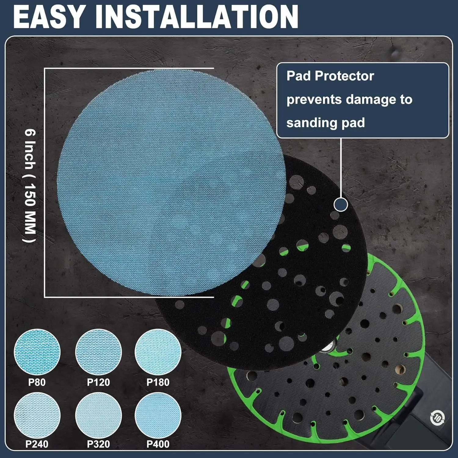 SpeTool Net Sanding Disc, Anti-Blocking 6 Inch Sanding Discs with Sander Pad Saver, 30 Pieces Sandpaper Discs Design for Wood