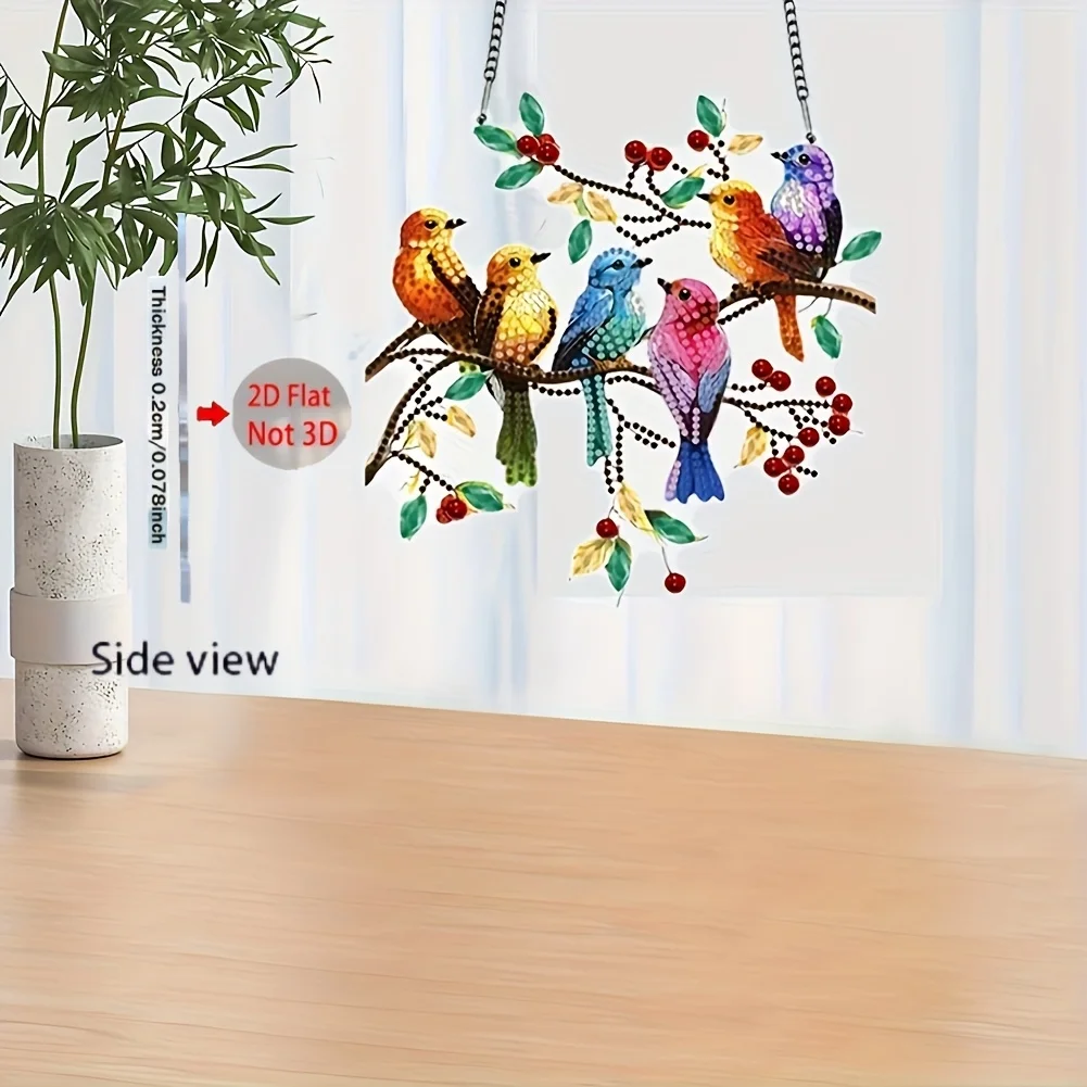 1 Set of Bird Pendants on Tree Branches, Diamond Painting Kit DIY Round and Irregular Diamonds - Handmade Artworks for Home and