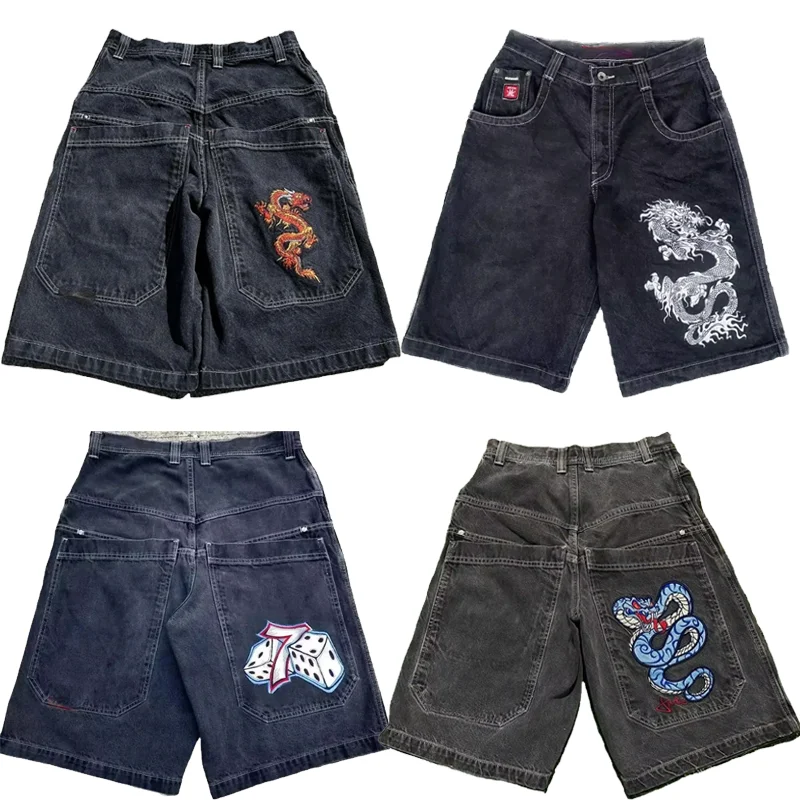 Y2k baggy shorts gótico americano bolso impressão denim shorts de ginásio 2000s vintage streetwear hip hop masculino feminino shorts de basquete