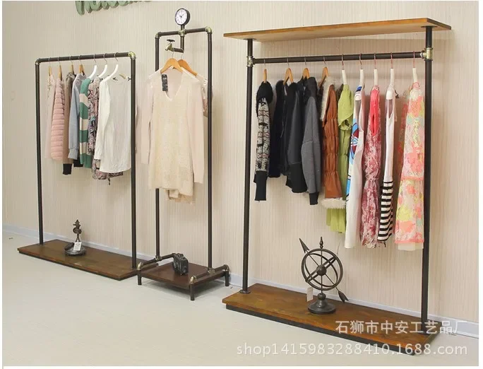 Wrought iron floor-standing clothing rack, water pipe hangingrack, clothing store hanger displayrack, metalrack
