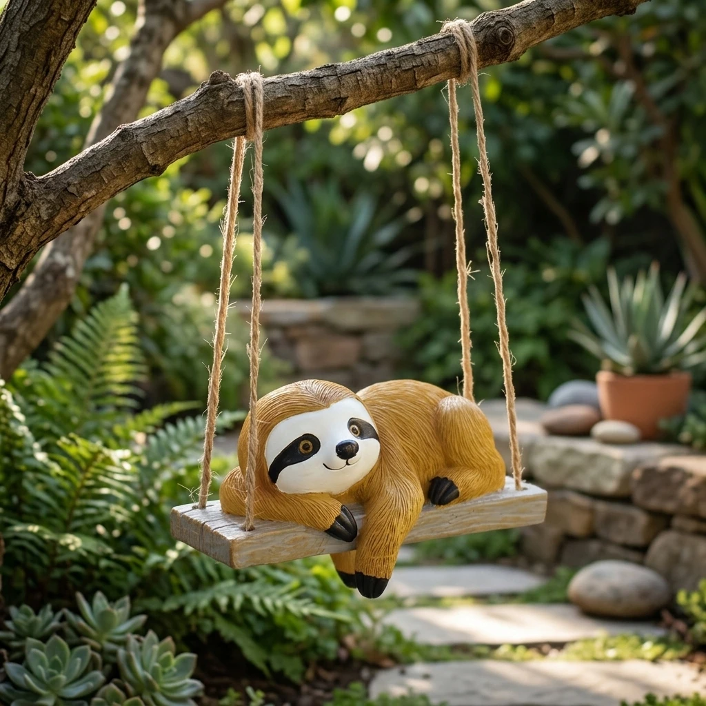 Resin Sloth Swing Ornament Durable Outdoor Tree Decoration for Garden Yard