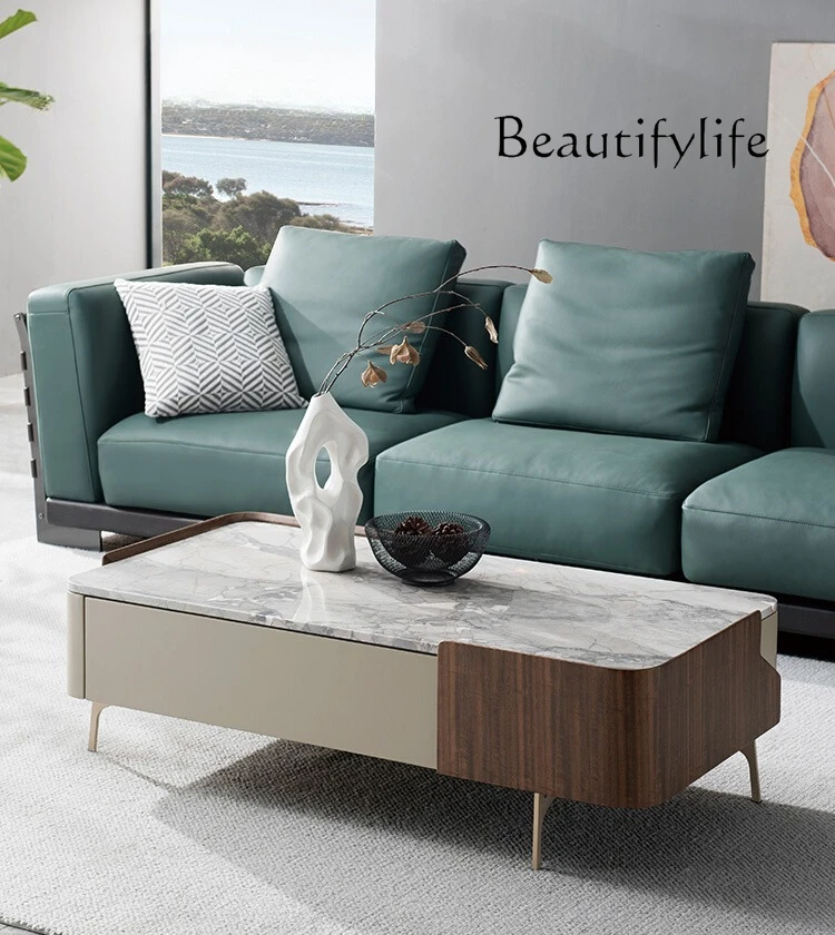

Italian minimalist natural marble long coffee table modern light luxury senior designer new long coffee table