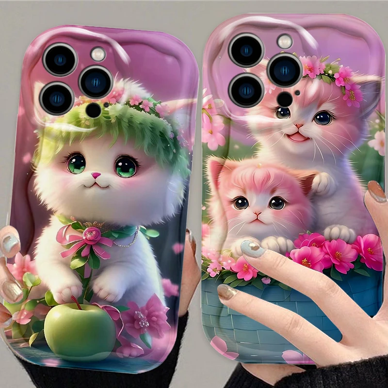 Schattige Kittens Puppy 'S Voor Apple Iphone 15 14 13 12 11 Xs Xr X Pro Max Plus Wave Oliehoes Telefoonhoesje