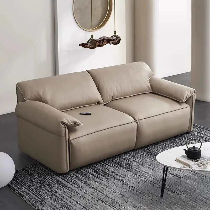 Minimal electric multi-function, leather sofa bed zero against the wall, living room dual-purpose straight row retractable
