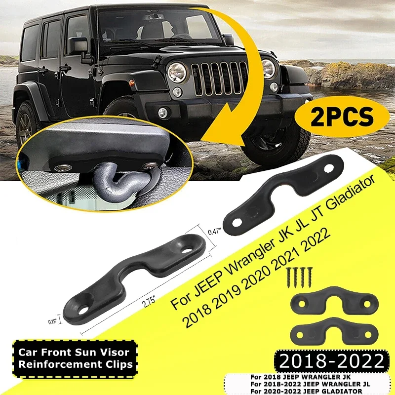 

2Pcs Car Front Sun Visor Reinforcement Clips Fit For JEEP Wrangler JK JL JT Gladiator 2018 2019 2020 2021 2022 Car Accessories