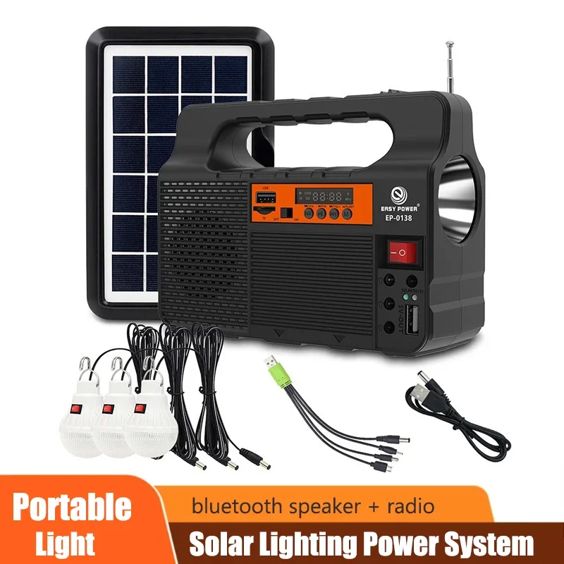 Tragbares Solarbeleuchtungssystem für den Außenbereich, Stromgenerator, 6 W, Solarpanel, 3 LED-Lampen, Notfall-Solar-Powerbank für Zuhause, Camping