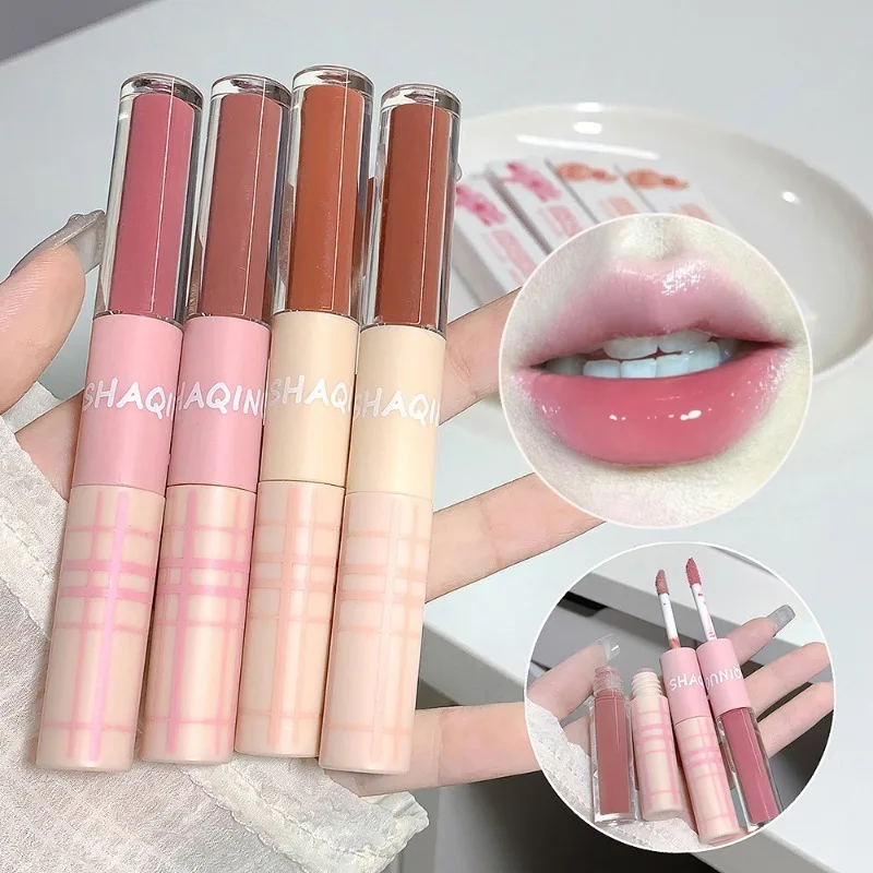 Doppel köpfiger Lip gloss transparenter feuchtigkeit spendender Spiegel Gesicht Wasser glanz Lip honig nebel matter Samt lippenstift nicht verblassen des Lippen öl