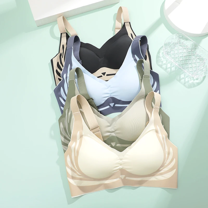 FINETOO Super Gather Wireless Push-up-BH für Damen, gerafft, weiche Unterstützung, verstellbare Unterwäsche, Anti-Durchhängen, nahtloser Lift-up-BH