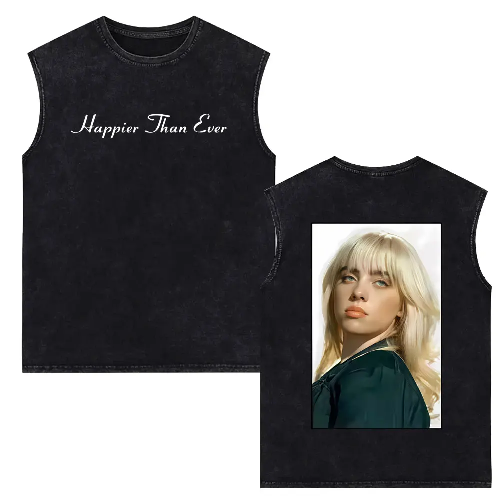 

Happier Than Ever Merch 2026 Vintage Washed Tank Tops T-shirt Men Women Fashion Pop Music Sleeveless Vest T Shirts Streetwear