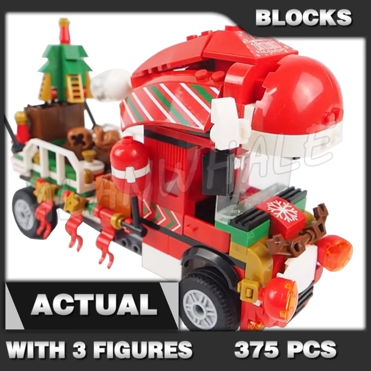 

375 шт., рождественская шляпа Санты, грузовик, транспортные подарки, зимние каникулы, 11083, набор строительных блоков, совместимый с моделью