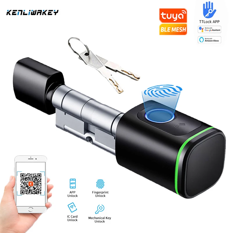 

Tuya BLE Cylinder Lock Biometric Fingerprint Bluetooth TTlock APP IC Card Keys Unlock Digital Keyless Smart Electronic Door Lock