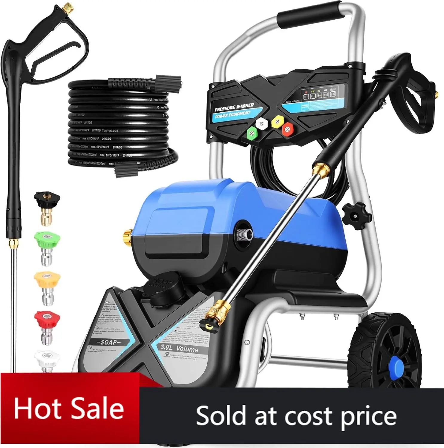 

Профессиональная мойка высокого давления MAX 5000 PSI, 4 GPM, с шлангом 33 фута, бутылкой для моющего средства 3 л, 5 насадками QC и колесами 8 дюймов, коммерческая