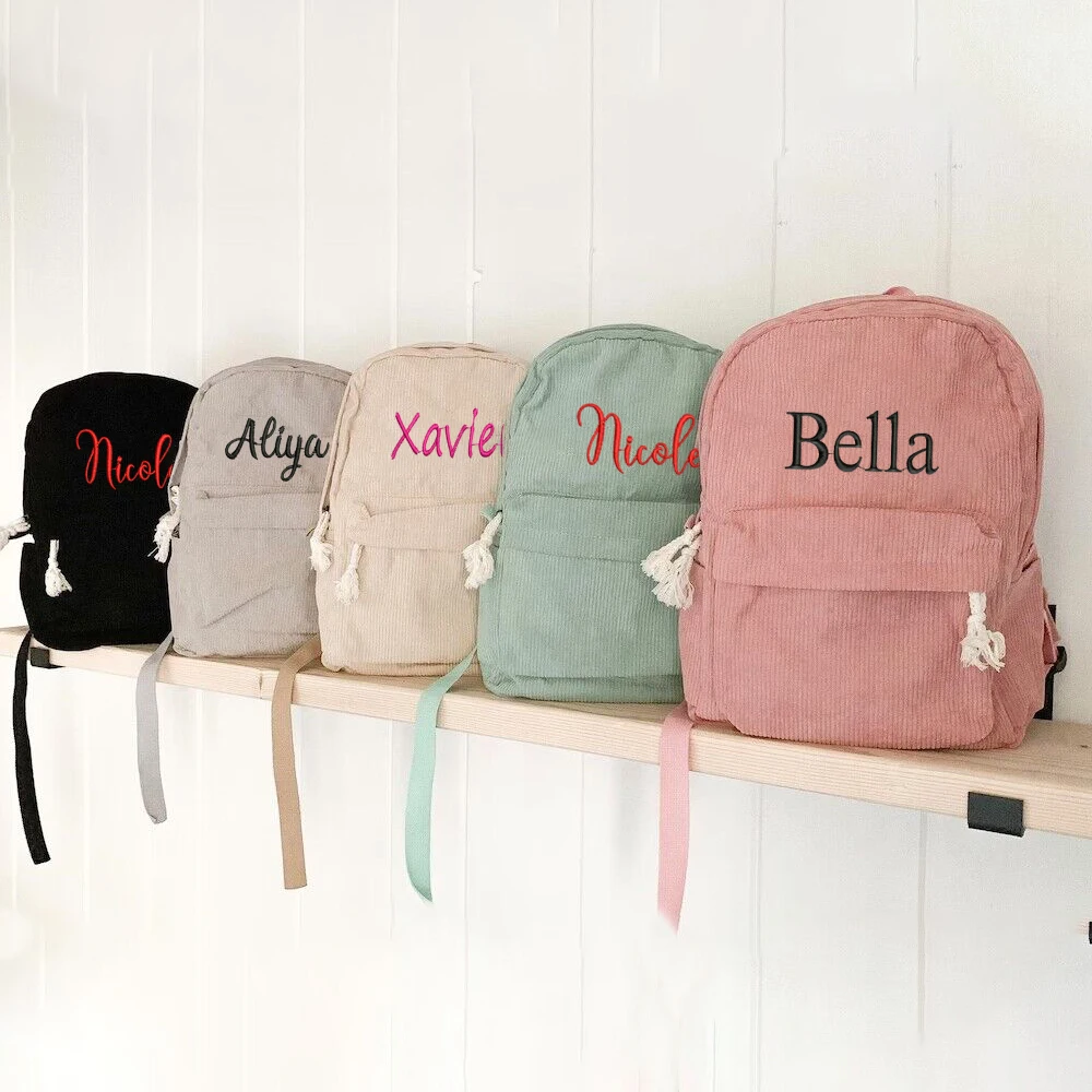 

Personalized Embroidery Name Corduroy Backpack Customization Your Name Big Book Bag Unique Perfect Gift for Young Children