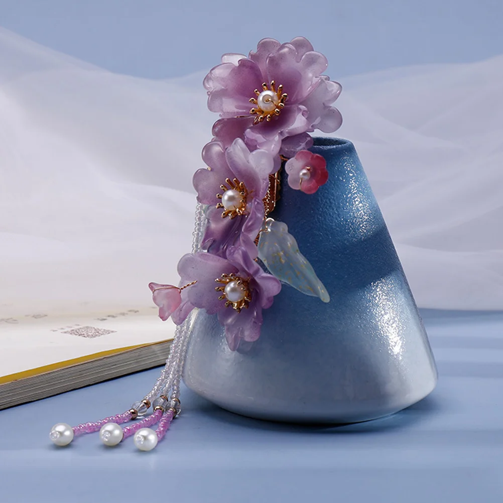 

Retro Hair Clip Acrylic Flower Tassel Barrette Women Hairpin Girls Accessories Hanfu Vintage Design Hair Decorations Dangle
