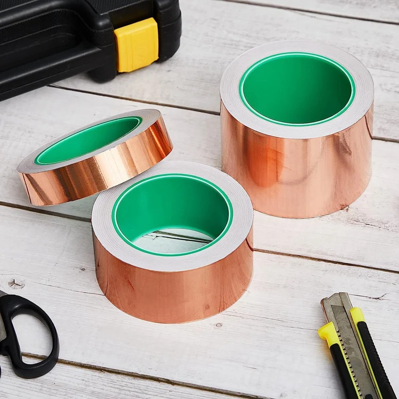 3 Pcs Copper Tape Conductive Adhesive Copper Foil Tape Copper Shielding Tape (1Inch X 66 Ft, 2Inch X 66 Ft, 3Inch X 66 Ft)