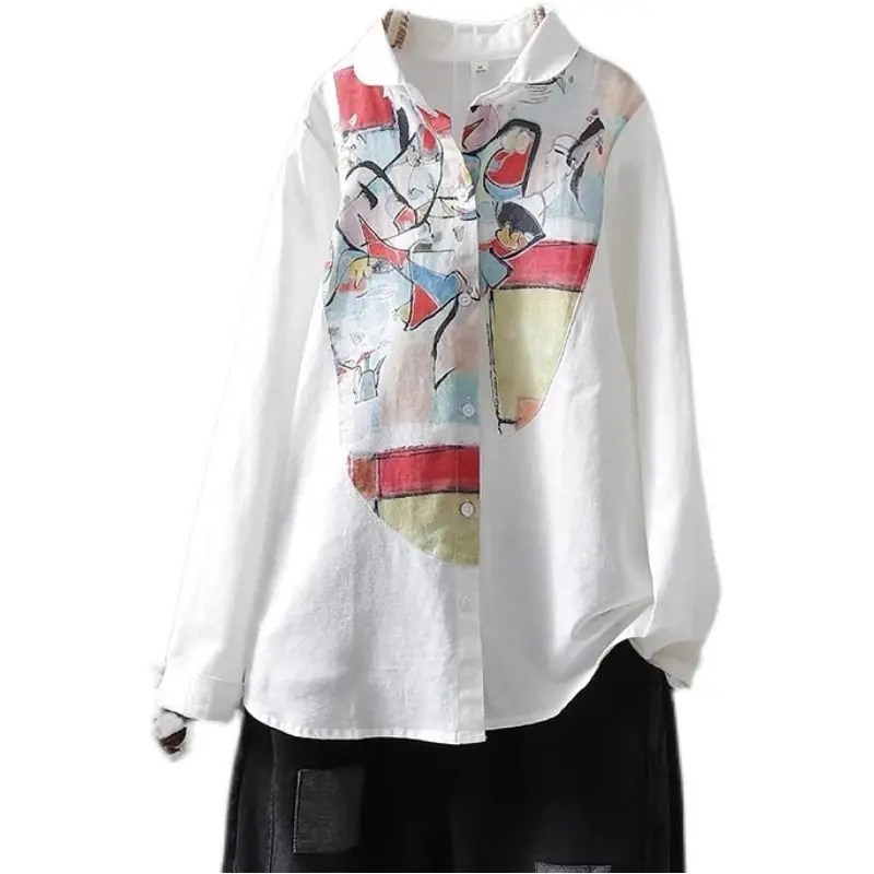 Women\'s Turn-down Collar Cardigan Single-breasted Printed Geometric Shirt Spring Autumn Casual New Long Sleeve Commute Blouses