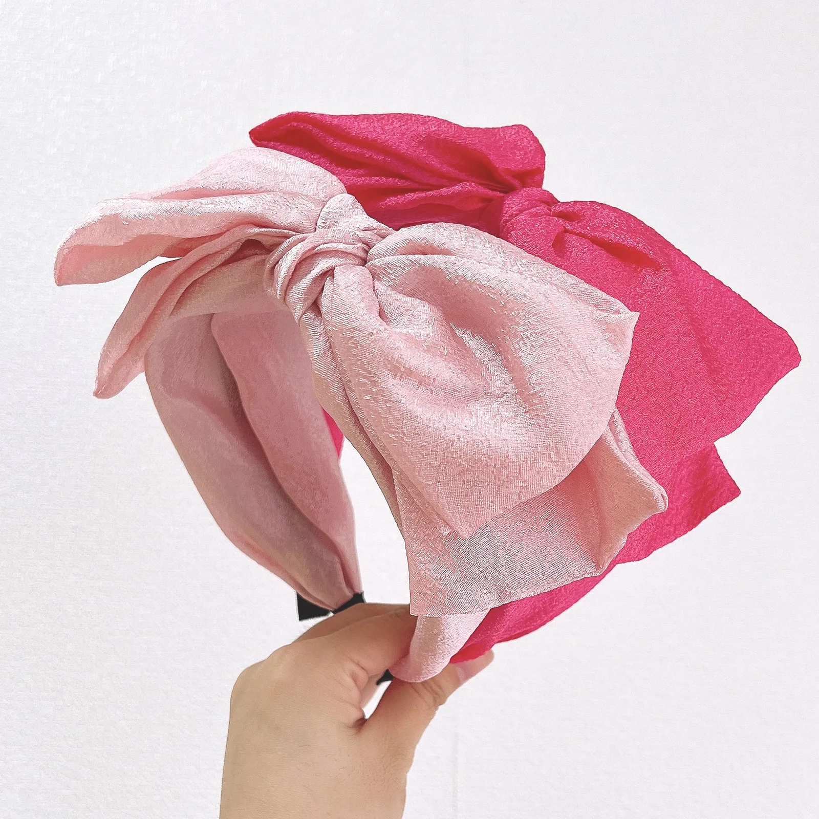 Fashion Seersucker Big Bow Headband for Women Sweet and Lovely Solid Color Wide-Brimmed Headhoop Girls Korean Hair Accessories