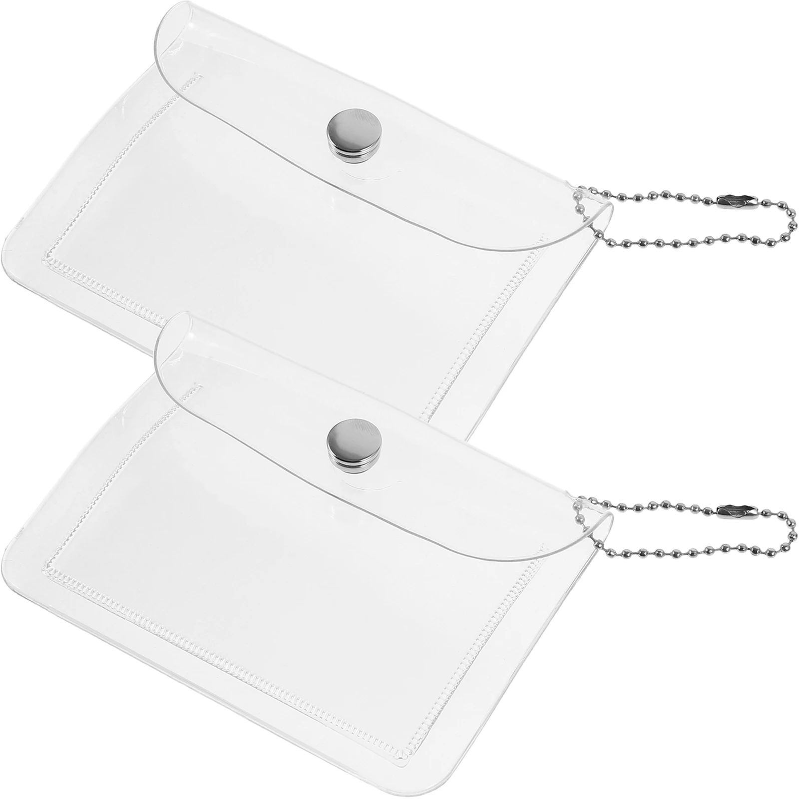 

2Pcs Transparent Card Holder Coin Pouch Mini Wallet PVC Storage Bag Portable Key Case Change Purse Fold Over Snap Closure