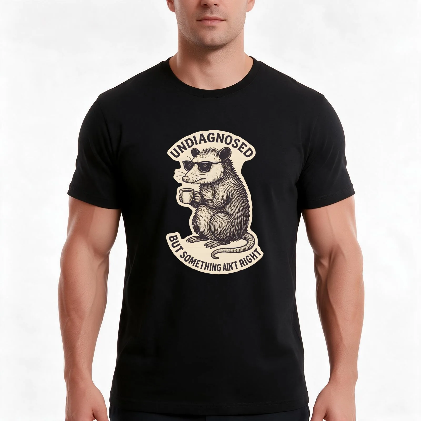 Undiagnosed But Something Ain't Right - Funny Opossum Neurodivergent T-Shirt, Summer Casual Cotton Tee, Vintage Graphic Print