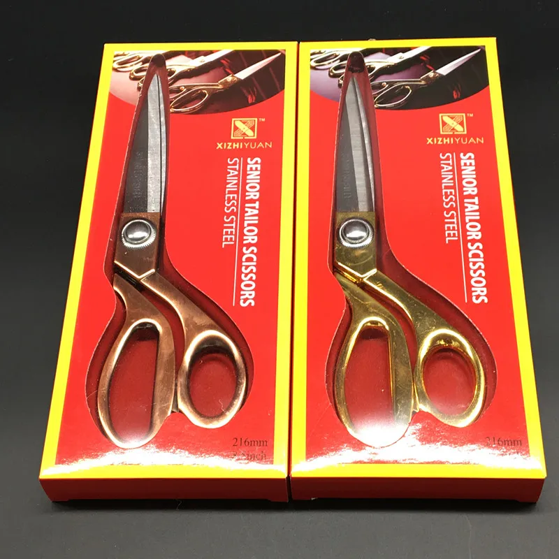 Stainless Steel Tailor Sewing Scissors, Golden Handle, Sharp Blade, Fabric Craft Cutting, Textile Clothes Shears, 8\