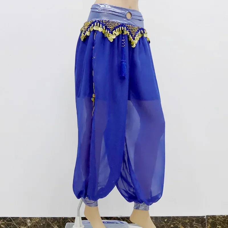 กางเกงชุดเต้นระบำหน้าท้อง แฟชั่นประดับเลื่อมผ้าชีฟอง ตกแต่งเหรียญห้อยระย้า กางเกงทรงโคมไฟ ชุดแสดงเต้นรำ กางเกงเต้นรำสำหรับผู้ใหญ่