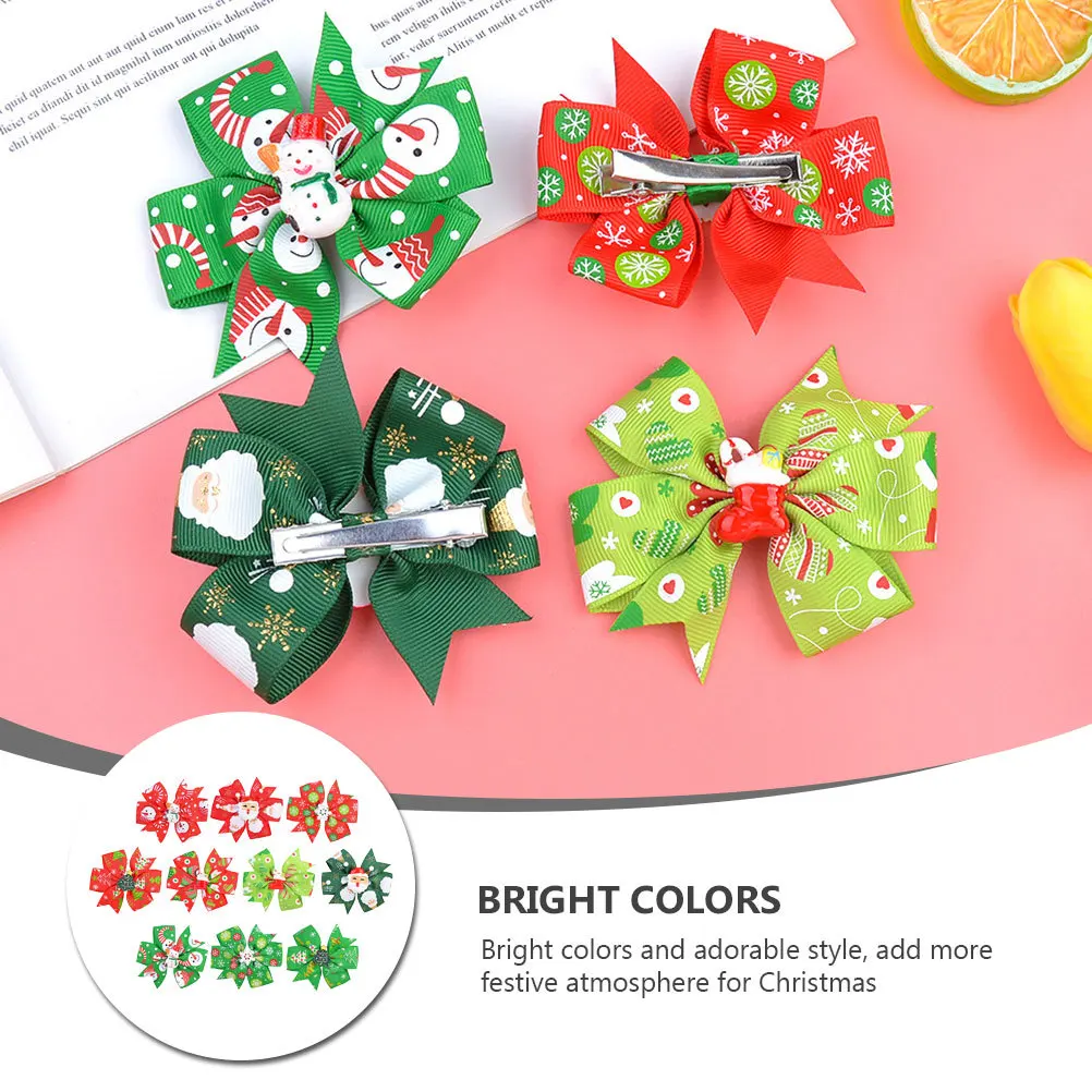 

10Pcs Christmas Hair Bow Clips Bright Bow Barrettes for Kids Holiday Hairpins Festive Accessories for Baby Girls Toddlers