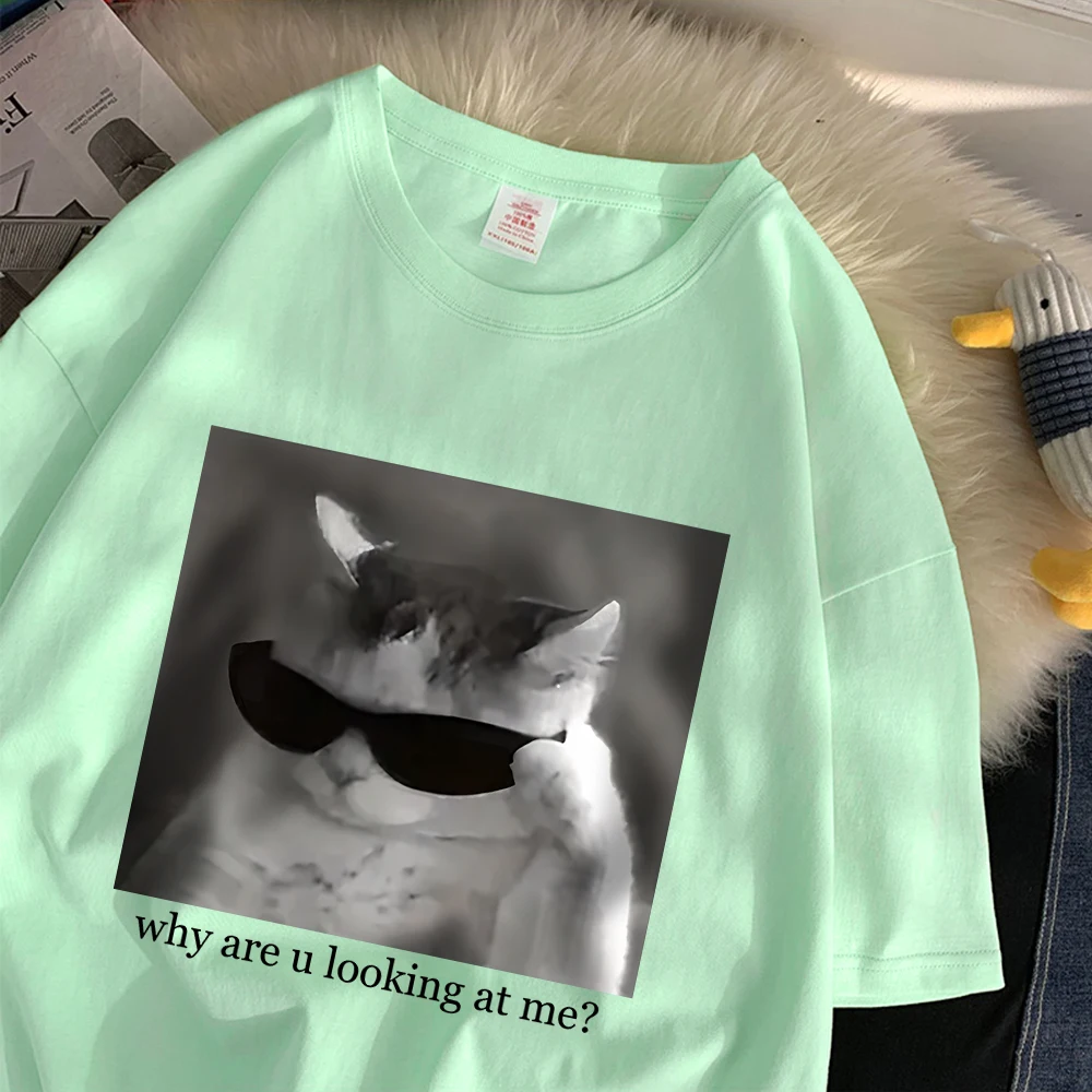 Cool Cat Photo Pattern Print Womans T-Shirt Cartoon Stylish Top Soft Basics Clothing Easy Maintenance Breathable T Shirts