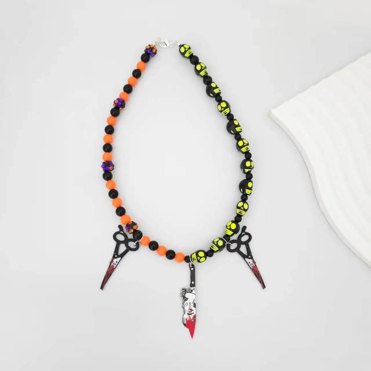 

Handmade Colorful Skull Bead Fake Knife Pendant Necklace for kids Charm Necklace Halloween Party Jewelry