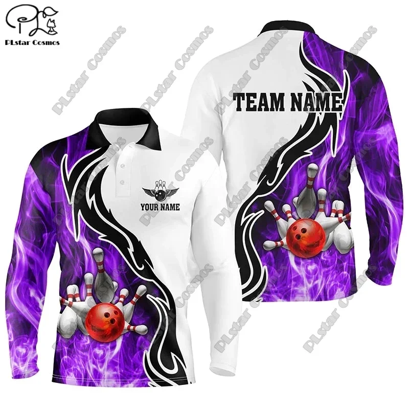 PLstar Cosmos new personalized bowling team 3D printed bowling pattern long-sleeved POLO shirt unisex team sports series X-2