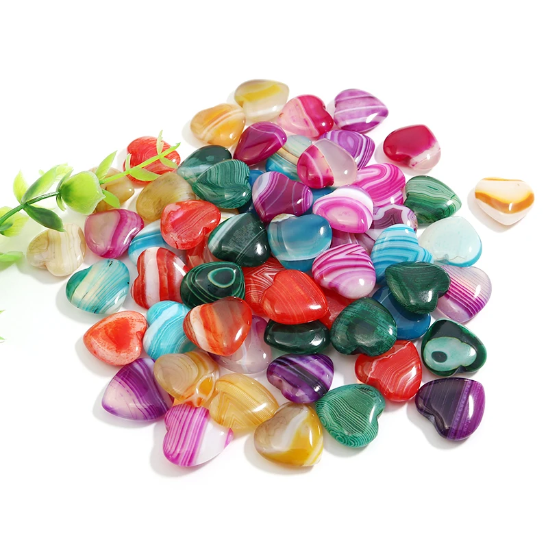 High Quality Heart Stone Stripe Colorful Charms Reiki Crystal 20mm Beads For Jewelry Making Gemstones No Hole Wholesale Pick
